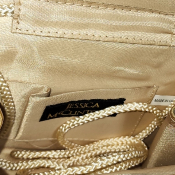 Small Jessica McClintock Purse Gold with Rhinestone Bow - Picture 3 of 5